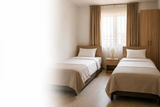 Room in company accommodation with two beds