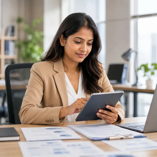 Recruiter reviewing a candidate application on a tablet