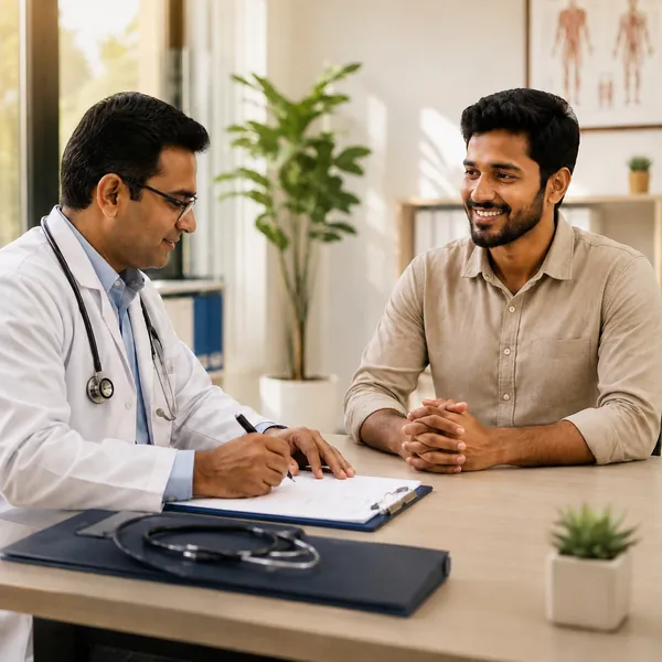 Doctor filling in medical check documents for UAE employment